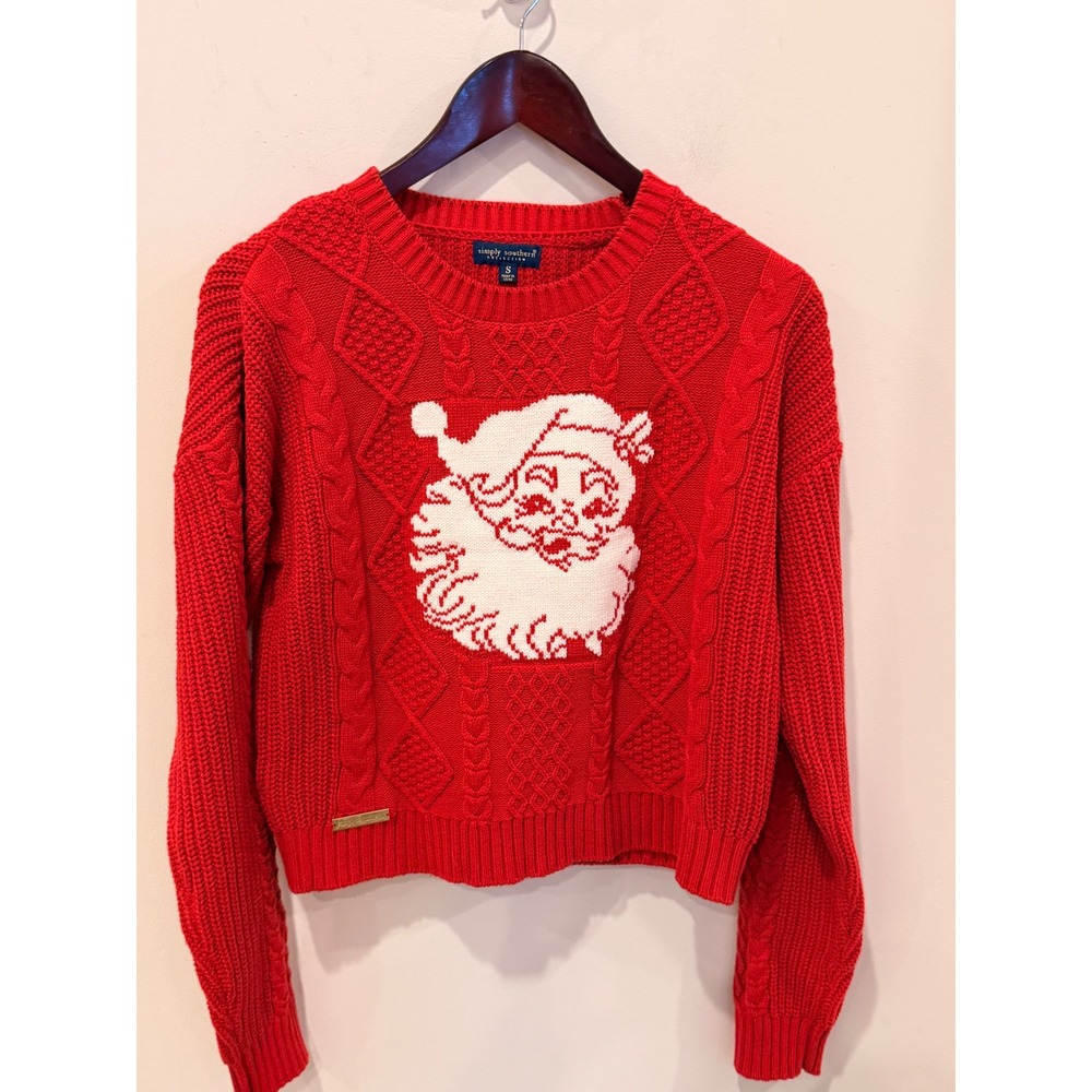 Simply Southern Red Cable Knit Santa Claus Christmas Sweater Small NWOT